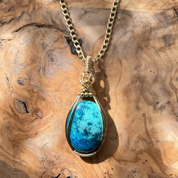 14k Gold Filled Natural Shattuckite Stone Necklace Pendant - Picture 1 of 10